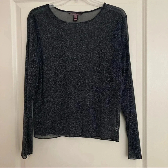 Victoria’s Secret Black Sheer Metallic Long Sleeve Shirt M/L - Picture 1 of 9